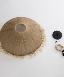 GloboStar® PUERTORICO 02098 Boho Κρεμαστό Φωτιστικό Οροφής Μονόφωτο 1 x E27 AC220-240V IP20 – Φ50 x Υ25cm – Μπεζ με Λευκό Λεπτό Νήμα Πλέγμα Βαμβακερό Καπέλο – 5 Χρόνια Εγγύηση