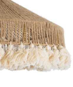 GloboStar® PUERTORICO 02098 Boho Κρεμαστό Φωτιστικό Οροφής Μονόφωτο 1 x E27 AC220-240V IP20 – Φ50 x Υ25cm – Μπεζ με Λευκό Λεπτό Νήμα Πλέγμα Βαμβακερό Καπέλο – 5 Χρόνια Εγγύηση