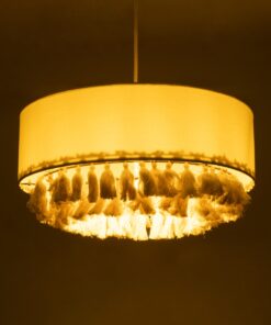 GloboStar® GINGER 02100 Boho Κρεμαστό Φωτιστικό Οροφής Μονόφωτο 1 x E27 AC220-240V IP20 – Φ50 x Υ25cm – Μπεζ Υφασμάτινο με Μπεζ Λεπτό Νήμα Πλέγμα Βαμβακερό Καπέλο – 5 Χρόνια Εγγύηση