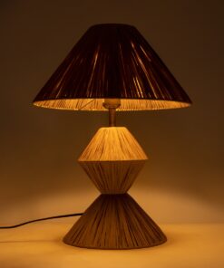 GloboStar® LUANA 02107 Boho Επιτραπέζιο Φωτιστικό Μονόφωτο 1 x E27 AC220-240V IP20 – Φ40 x Υ50cm – Μπεζ Καφέ Φυσική Ράφια Άχυρο Καπέλο – 5 Χρόνια Εγγύηση