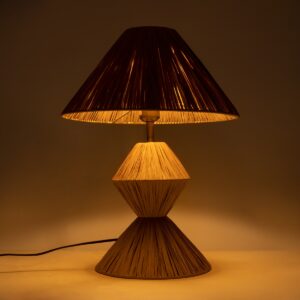 GloboStar® LUANA 02107 Boho Επιτραπέζιο Φωτιστικό Μονόφωτο 1 x E27 AC220-240V IP20 – Φ40 x Υ50cm – Μπεζ Καφέ Φυσική Ράφια Άχυρο Καπέλο – 5 Χρόνια Εγγύηση