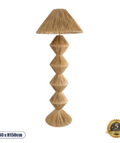 GloboStar® LUANA 02108 Boho Επιδαπέδιο Φωτιστικό Μονόφωτο 1 x E27 AC220-240V IP20 – Φ60 x Υ150cm – Μπεζ Φυσική Ράφια Νήμα Καπέλο – 5 Χρόνια Εγγύηση