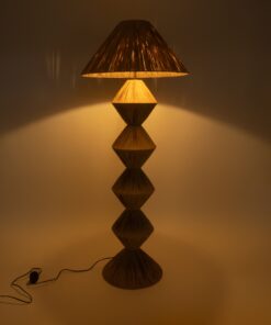 GloboStar® LUANA 02108 Boho Επιδαπέδιο Φωτιστικό Μονόφωτο 1 x E27 AC220-240V IP20 – Φ60 x Υ150cm – Μπεζ Φυσική Ράφια Νήμα Καπέλο – 5 Χρόνια Εγγύηση