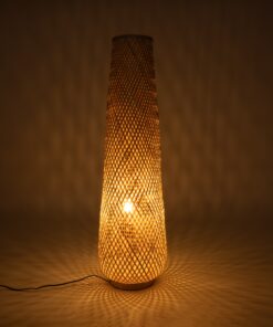 GloboStar® MAMIZU 02109 Boho Επιδαπέδιο Φωτιστικό Μονόφωτο 1 x E27 AC220-240V IP20 – Φ28 x Υ93cm – Μπεζ Ξύλινο Μπαμπού Πλέγμα – 5 Χρόνια Εγγύηση