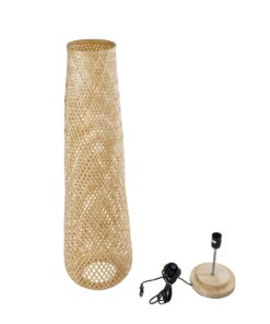 GloboStar® MAMIZU 02109 Boho Επιδαπέδιο Φωτιστικό Μονόφωτο 1 x E27 AC220-240V IP20 – Φ28 x Υ93cm – Μπεζ Ξύλινο Μπαμπού Πλέγμα – 5 Χρόνια Εγγύηση