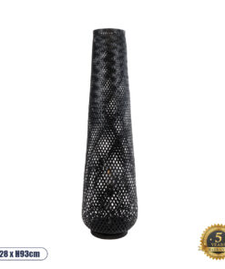 GloboStar® MAMIZU 02110 Boho Επιδαπέδιο Φωτιστικό Μονόφωτο 1 x E27 AC220-240V IP20 – Φ28 x Υ93cm – Μαύρο Ξύλινο Μπαμπού Πλέγμα – 5 Χρόνια Εγγύηση