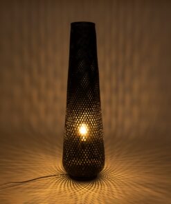 GloboStar® MAMIZU 02110 Boho Επιδαπέδιο Φωτιστικό Μονόφωτο 1 x E27 AC220-240V IP20 – Φ28 x Υ93cm – Μαύρο Ξύλινο Μπαμπού Πλέγμα – 5 Χρόνια Εγγύηση