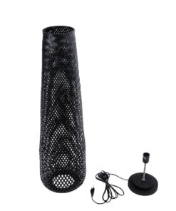 GloboStar® MAMIZU 02110 Boho Επιδαπέδιο Φωτιστικό Μονόφωτο 1 x E27 AC220-240V IP20 – Φ28 x Υ93cm – Μαύρο Ξύλινο Μπαμπού Πλέγμα – 5 Χρόνια Εγγύηση
