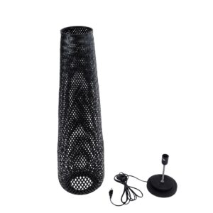 GloboStar® MAMIZU 02110 Boho Επιδαπέδιο Φωτιστικό Μονόφωτο 1 x E27 AC220-240V IP20 – Φ28 x Υ93cm – Μαύρο Ξύλινο Μπαμπού Πλέγμα – 5 Χρόνια Εγγύηση