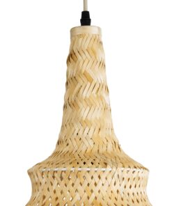 GloboStar® MAUI 02114 Boho Κρεμαστό Φωτιστικό Οροφής Μονόφωτο 1 x E27 AC220-240V IP20 – Φ30 x Υ77cm – Μπεζ Ξύλινο Μπαμπού Πλέγμα – 5 Χρόνια Εγγύηση