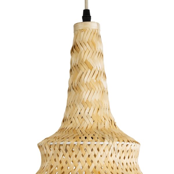 GloboStar® MAUI 02114 Boho Κρεμαστό Φωτιστικό Οροφής Μονόφωτο 1 x E27 AC220-240V IP20 – Φ30 x Υ77cm – Μπεζ Ξύλινο Μπαμπού Πλέγμα – 5 Χρόνια Εγγύηση