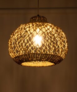 GloboStar® ECUADOR 02115 Boho Κρεμαστό Φωτιστικό Οροφής Μονόφωτο 1 x E27 AC220-240V IP20 – Φ35 x Υ28cm – Μπεζ Seagrass – Φύκι Πλέγμα Καμπάνα – 5 Χρόνια Εγγύηση