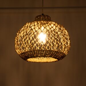 GloboStar® ECUADOR 02115 Boho Κρεμαστό Φωτιστικό Οροφής Μονόφωτο 1 x E27 AC220-240V IP20 – Φ35 x Υ28cm – Μπεζ Seagrass – Φύκι Πλέγμα Καμπάνα – 5 Χρόνια Εγγύηση