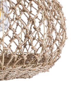 GloboStar® ECUADOR 02115 Boho Κρεμαστό Φωτιστικό Οροφής Μονόφωτο 1 x E27 AC220-240V IP20 – Φ35 x Υ28cm – Μπεζ Seagrass – Φύκι Πλέγμα Καμπάνα – 5 Χρόνια Εγγύηση