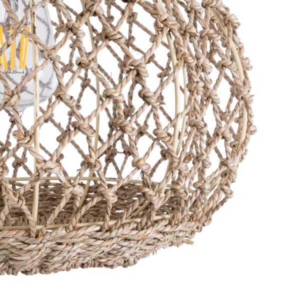 GloboStar® ECUADOR 02115 Boho Κρεμαστό Φωτιστικό Οροφής Μονόφωτο 1 x E27 AC220-240V IP20 – Φ35 x Υ28cm – Μπεζ Seagrass – Φύκι Πλέγμα Καμπάνα – 5 Χρόνια Εγγύηση