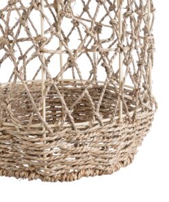 GloboStar® ECUADOR 02116 Boho Κρεμαστό Φωτιστικό Οροφής Μονόφωτο 1 x E27 AC220-240V IP20 – Φ23 x Υ50cm – Μπεζ Seagrass – Φύκι Πλέγμα Καμπάνα – 5 Χρόνια Εγγύηση