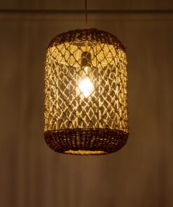 GloboStar® ECUADOR 02117 Boho Κρεμαστό Φωτιστικό Οροφής Μονόφωτο 1 x E27 AC220-240V IP20 – Φ28 x Υ40cm – Μπεζ Seagrass – Φύκι Πλέγμα – 5 Χρόνια Εγγύηση