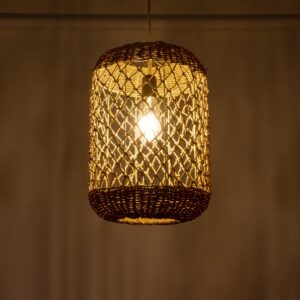 GloboStar® ECUADOR 02117 Boho Κρεμαστό Φωτιστικό Οροφής Μονόφωτο 1 x E27 AC220-240V IP20 – Φ28 x Υ40cm – Μπεζ Seagrass – Φύκι Πλέγμα – 5 Χρόνια Εγγύηση