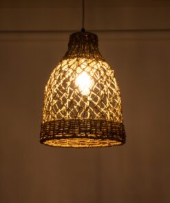 GloboStar® ECUADOR 02118 Boho Κρεμαστό Φωτιστικό Οροφής Μονόφωτο 1 x E27 AC220-240V IP20 – Φ25 x Υ35cm – Μπεζ Seagrass – Φύκι Πλέγμα Καμπάνα – 5 Χρόνια Εγγύηση