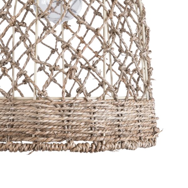GloboStar® ECUADOR 02118 Boho Κρεμαστό Φωτιστικό Οροφής Μονόφωτο 1 x E27 AC220-240V IP20 – Φ25 x Υ35cm – Μπεζ Seagrass – Φύκι Πλέγμα Καμπάνα – 5 Χρόνια Εγγύηση
