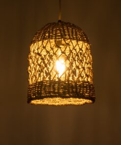 GloboStar® ECUADOR 02121 Boho Κρεμαστό Φωτιστικό Οροφής Μονόφωτο 1 x E27 AC220-240V IP20 – Φ20 x Υ25cm – Μπεζ Seagrass – Φύκι Πλέγμα Καμπάνα – 5 Χρόνια Εγγύηση