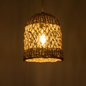 GloboStar® ECUADOR 02121 Boho Κρεμαστό Φωτιστικό Οροφής Μονόφωτο 1 x E27 AC220-240V IP20 – Φ20 x Υ25cm – Μπεζ Seagrass – Φύκι Πλέγμα Καμπάνα – 5 Χρόνια Εγγύηση