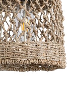 GloboStar® ECUADOR 02121 Boho Κρεμαστό Φωτιστικό Οροφής Μονόφωτο 1 x E27 AC220-240V IP20 – Φ20 x Υ25cm – Μπεζ Seagrass – Φύκι Πλέγμα Καμπάνα – 5 Χρόνια Εγγύηση