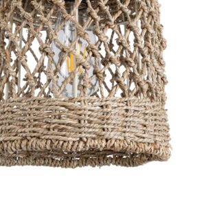GloboStar® ECUADOR 02121 Boho Κρεμαστό Φωτιστικό Οροφής Μονόφωτο 1 x E27 AC220-240V IP20 – Φ20 x Υ25cm – Μπεζ Seagrass – Φύκι Πλέγμα Καμπάνα – 5 Χρόνια Εγγύηση