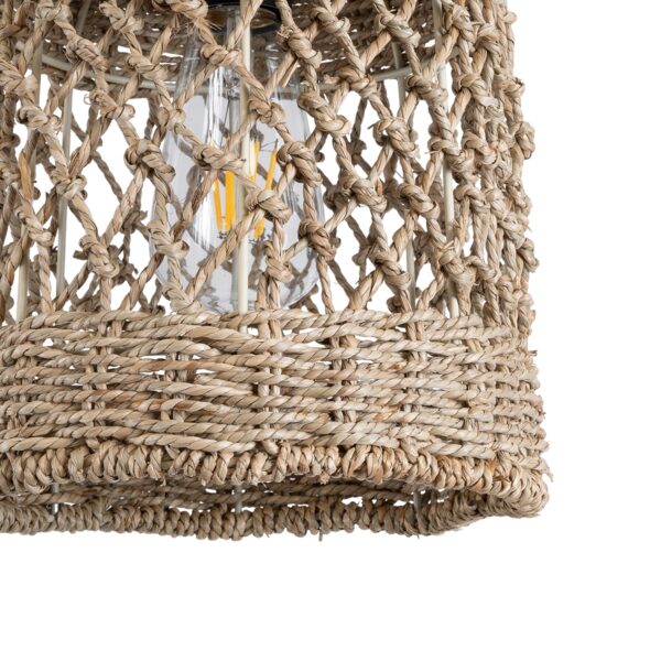 GloboStar® ECUADOR 02121 Boho Κρεμαστό Φωτιστικό Οροφής Μονόφωτο 1 x E27 AC220-240V IP20 – Φ20 x Υ25cm – Μπεζ Seagrass – Φύκι Πλέγμα Καμπάνα – 5 Χρόνια Εγγύηση