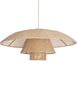 GloboStar® ZORA 02139 Boho Κρεμαστό Φωτιστικό Οροφής Μονόφωτο 1 x E27 AC220-240V IP20 – Φ80 x Υ32cm – Μπεζ Υφασμάτινο Καμπάνα