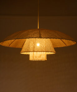 GloboStar® ZORA 02139 Boho Κρεμαστό Φωτιστικό Οροφής Μονόφωτο 1 x E27 AC220-240V IP20 – Φ80 x Υ32cm – Μπεζ Υφασμάτινο Καμπάνα