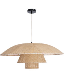 GloboStar® ZORA 02139 Boho Κρεμαστό Φωτιστικό Οροφής Μονόφωτο 1 x E27 AC220-240V IP20 – Φ80 x Υ32cm – Μπεζ Υφασμάτινο Καμπάνα