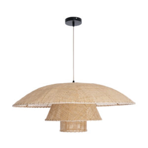 GloboStar® ZORA 02139 Boho Κρεμαστό Φωτιστικό Οροφής Μονόφωτο 1 x E27 AC220-240V IP20 – Φ80 x Υ32cm – Μπεζ Υφασμάτινο Καμπάνα