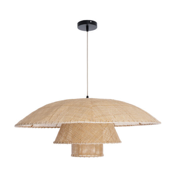 GloboStar® ZORA 02139 Boho Κρεμαστό Φωτιστικό Οροφής Μονόφωτο 1 x E27 AC220-240V IP20 – Φ80 x Υ32cm – Μπεζ Υφασμάτινο Καμπάνα
