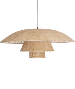 GloboStar® ZORA 02139 Boho Κρεμαστό Φωτιστικό Οροφής Μονόφωτο 1 x E27 AC220-240V IP20 – Φ80 x Υ32cm – Μπεζ Υφασμάτινο Καμπάνα