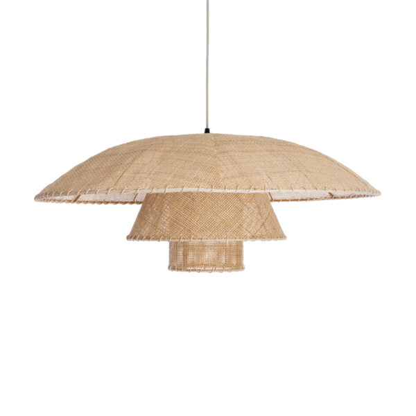 GloboStar® ZORA 02139 Boho Κρεμαστό Φωτιστικό Οροφής Μονόφωτο 1 x E27 AC220-240V IP20 – Φ80 x Υ32cm – Μπεζ Υφασμάτινο Καμπάνα
