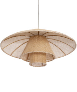 GloboStar® ZORA 02139 Boho Κρεμαστό Φωτιστικό Οροφής Μονόφωτο 1 x E27 AC220-240V IP20 – Φ80 x Υ32cm – Μπεζ Υφασμάτινο Καμπάνα