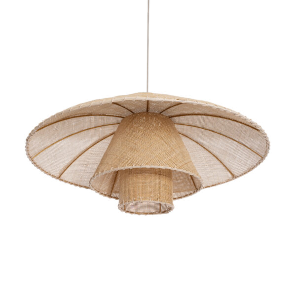 GloboStar® ZORA 02139 Boho Κρεμαστό Φωτιστικό Οροφής Μονόφωτο 1 x E27 AC220-240V IP20 – Φ80 x Υ32cm – Μπεζ Υφασμάτινο Καμπάνα