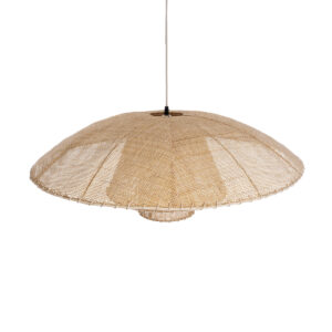 GloboStar® ZORA 02139 Boho Κρεμαστό Φωτιστικό Οροφής Μονόφωτο 1 x E27 AC220-240V IP20 – Φ80 x Υ32cm – Μπεζ Υφασμάτινο Καμπάνα
