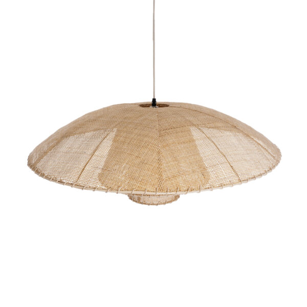 GloboStar® ZORA 02139 Boho Κρεμαστό Φωτιστικό Οροφής Μονόφωτο 1 x E27 AC220-240V IP20 – Φ80 x Υ32cm – Μπεζ Υφασμάτινο Καμπάνα