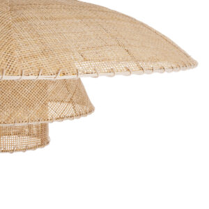 GloboStar® ZORA 02139 Boho Κρεμαστό Φωτιστικό Οροφής Μονόφωτο 1 x E27 AC220-240V IP20 – Φ80 x Υ32cm – Μπεζ Υφασμάτινο Καμπάνα