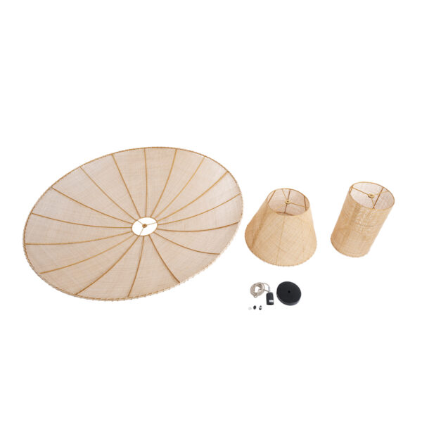 GloboStar® ZORA 02140 Boho Κρεμαστό Φωτιστικό Οροφής Μονόφωτο 1 x E27 AC220-240V IP20 – Φ120 x Υ40cm – Μπεζ Υφασμάτινο Καμπάνα