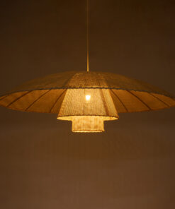 GloboStar® ZORA 02140 Boho Κρεμαστό Φωτιστικό Οροφής Μονόφωτο 1 x E27 AC220-240V IP20 – Φ120 x Υ40cm – Μπεζ Υφασμάτινο Καμπάνα