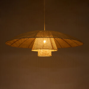 GloboStar® ZORA 02140 Boho Κρεμαστό Φωτιστικό Οροφής Μονόφωτο 1 x E27 AC220-240V IP20 – Φ120 x Υ40cm – Μπεζ Υφασμάτινο Καμπάνα