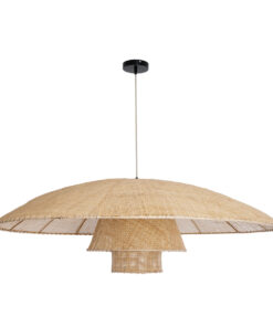 GloboStar® ZORA 02140 Boho Κρεμαστό Φωτιστικό Οροφής Μονόφωτο 1 x E27 AC220-240V IP20 – Φ120 x Υ40cm – Μπεζ Υφασμάτινο Καμπάνα