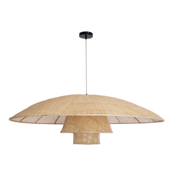 GloboStar® ZORA 02140 Boho Κρεμαστό Φωτιστικό Οροφής Μονόφωτο 1 x E27 AC220-240V IP20 – Φ120 x Υ40cm – Μπεζ Υφασμάτινο Καμπάνα