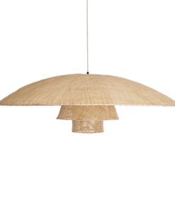 GloboStar® ZORA 02140 Boho Κρεμαστό Φωτιστικό Οροφής Μονόφωτο 1 x E27 AC220-240V IP20 – Φ120 x Υ40cm – Μπεζ Υφασμάτινο Καμπάνα