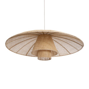 GloboStar® ZORA 02140 Boho Κρεμαστό Φωτιστικό Οροφής Μονόφωτο 1 x E27 AC220-240V IP20 – Φ120 x Υ40cm – Μπεζ Υφασμάτινο Καμπάνα