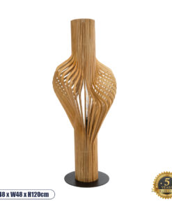 GloboStar® MIHIRO 02150 Boho Επιδαπέδιο Φωτιστικό Μονόφωτο 1 x E27 AC220-240V IP20 – Μ48 x Π48 x Υ120cm – Καφέ Ξύλινο με Μαύρη Μεταλλική Βάση Πλέγμα – 5 Χρόνια Εγγύηση