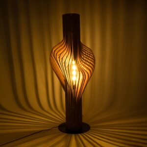 GloboStar® MIHIRO 02150 Boho Επιδαπέδιο Φωτιστικό Μονόφωτο 1 x E27 AC220-240V IP20 – Μ48 x Π48 x Υ120cm – Καφέ Ξύλινο με Μαύρη Μεταλλική Βάση Πλέγμα – 5 Χρόνια Εγγύηση